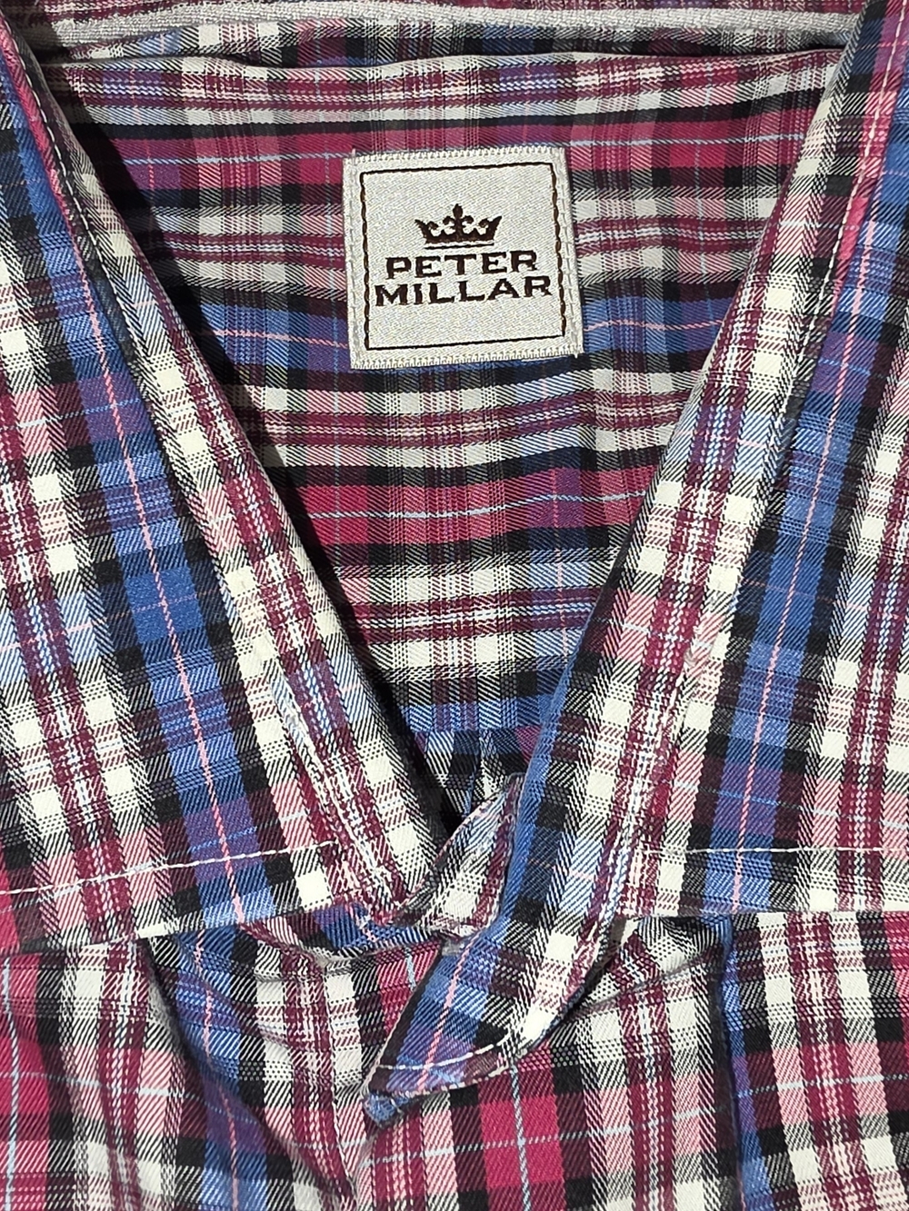 Peter Millar Blue and Pink Plaid Cotton Button-Down